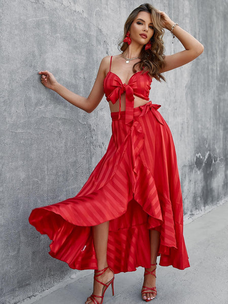 chinese dress ladies Red Maxi Dress With Cut Outs