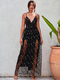 Stella Black and Gold Sheer Maxi Party Dress