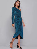 Una One-Shoulder Blue Midi Cocktail Dress