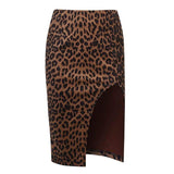 Dominique Sexy Leopard Print Skirt-Dressereal-animal print,brown,knee-length,print,split