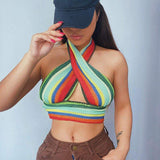 Malibu Halter Cropped Top-Dressereal-cropped,green,halter,party,striped