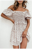 Brittany Mini Dress-Dressereal-beach,casual,off-shoulder,party,pink,print,ruffles,short,summer