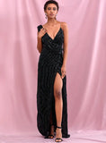 Dini Black Sequin Maxi Formal Dress