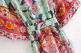 Okinawa Paradise Boho Kimono-Ainoway-boho,casual,floral,green,kimono,orange,print,summer