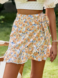 Rebekah Floral Ruffle Wrap Mini Skirt