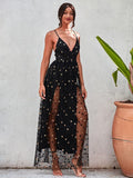 Stella Black and Gold Sheer Maxi Party Dress