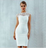 Elena Lace Bodycon Cocktail Dress - party, white, midi