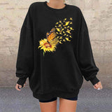 Sunflower Butterfly Sweatshirt-TT Women-autumn,black,jumper,long-sleeved,winter