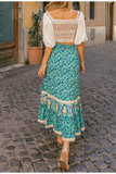 Atia Turquoise Skirt-Dressereal-boho,floral,green,maxi,print,ruffles,summer