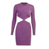 Athena Long-Sleeved Bodycon Dress-Dressereal-autumn,bodycon,cut-away,long-sleeved,party,purple,short,winter