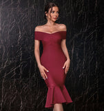 Valeria Off-Shoulder Midi Cocktail Party Dress