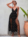 Stella Black and Gold Sheer Maxi Party Dress