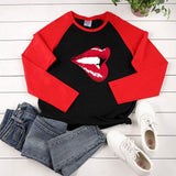 Red Lips Long-Sleeved Tee-TT Women-black,casual,long-sleeved,red,tee