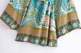 Sigiriya Peacock Print Short Kimono-Ainoway-boho,casual,floral,green,kimono,print,summer