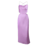 Veronique Lilac Party Dress-Dressereal-cocktail,evening,lilac,midi,party,satin,spaghetti-straps