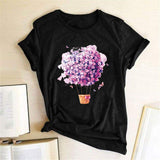 Flower Hot Air Balloon Tee-TT Women-black,casual,floral,gray,navy,purple,tee,white