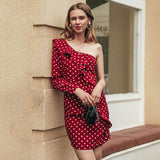 Nia Polka-Dot Dress-Conmoto-burgundy,cocktail,mini,party,ruffles