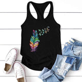 Rainbow Feather Tank Top-TT Women-black,casual,tank top,white