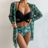 Santorini Bikini and Coverup, green, black