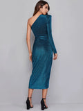 Una One-Shoulder Blue Midi Cocktail Dress