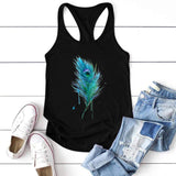 Peacock Feather Tank Top-TT Women-black,blue,casual,tank top,tee,white