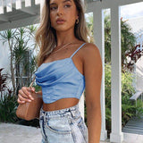 Greta Cropped Blue Top-Dressereal-black,blue,bustier,cropped,party,red,ruched,spaghetti-straps,summer