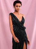 Dini Black Sequin Maxi Formal Dress