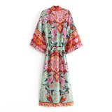 Okinawa Paradise Boho Kimono-Ainoway-boho,casual,floral,green,kimono,orange,print,summer