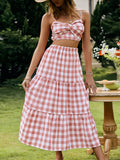 Katie Pink Plaid Two-Piece Midi Dress