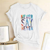 Never Say Tee-TT Women-black,casual,purple,tee,white