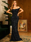 Talia Black Off-Shoulder Sequin Formal Dress