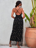 Stella Black and Gold Sheer Maxi Party Dress