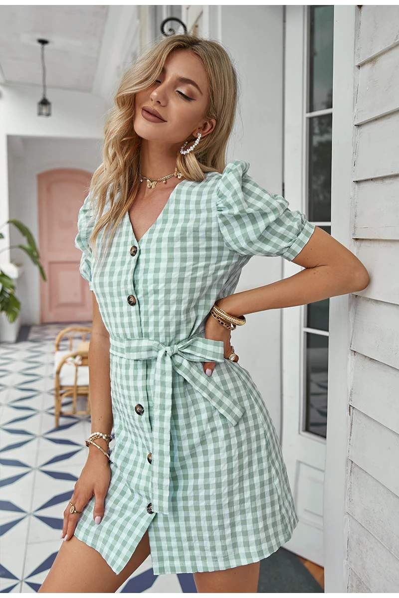 Reese Green Gingham Dress Light Green / M Reese Green Gingham Dress Light Green / M