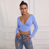 Taryn Long-Sleeved Cropped Top-Dressereal-autumn,blue,green,long-sleeved,party,v-neck