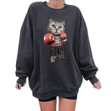 Boxing Cat Sweatshirt-TT Women-autumn,black,brown,casual,gray,jumper,long-sleeved,winter