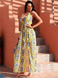 Seville Yellow Print Chiffon Maxi Dress