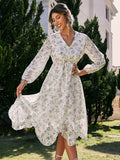 Lillie Long-Sleeved White Floral Midi Dress, summer