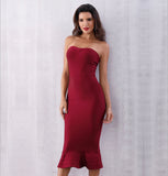 Sweetheart Red Mermaid Party Dress - cocktail, ruffle, strapless, bodycon