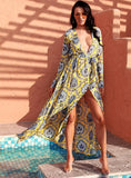 Noni Yellow Print Long-Sleeve Resort Summer Maxi Dress