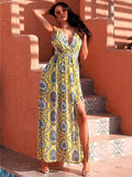 Seville Yellow Print Chiffon Maxi Dress