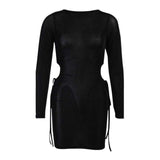 Renata Hollow Out Black Mini Dress-Dressereal-black,long-sleeved,mini,party