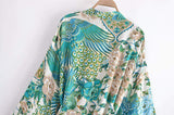 Sigiriya Peacock Print Short Kimono-Ainoway-boho,casual,floral,green,kimono,print,summer