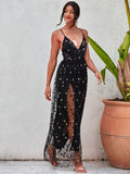 Stella Black and Gold Sheer Maxi Party Dress