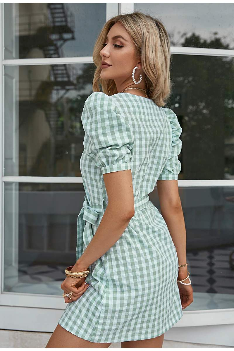 Reese Green Gingham Dress Light Green / M Reese Green Gingham Dress Light Green / M
