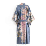 Ellie Dusty Blue Boho Kimono-Ainoway-blue,boho,casual,floral,kimono,print,summer