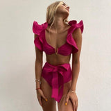 Glam Pop Hot Pink Bikini-Sporlike-bikini,high-waisted,pink,ruffles