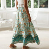 Fleur Floral Maxi Skirt-Dressereal-boho,casual,floral,green,maxi,ruffles,summer