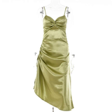 Spirit Garden Midi Cocktail Dress-Dressereal-cocktail,green,party,satin,spaghetti-straps