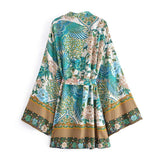 Sigiriya Peacock Print Short Kimono-Ainoway-boho,casual,floral,green,kimono,print,summer