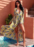 Noni Yellow Print Long-Sleeve Resort Summer Maxi Dress